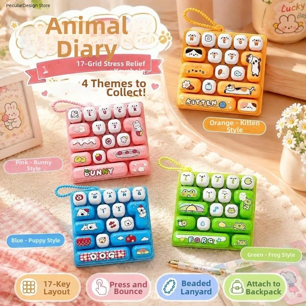 Cartoon 17 Keys Keyboard Keychain Animals Clicker Sound Keyboard Clicker Keychain Portable Relaxed Sensory Clicker