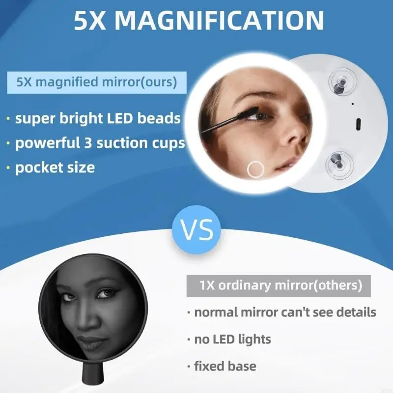 

Powerful Suction Cup Mirror Portable Cosmetic Mirror with Lighting 87HA