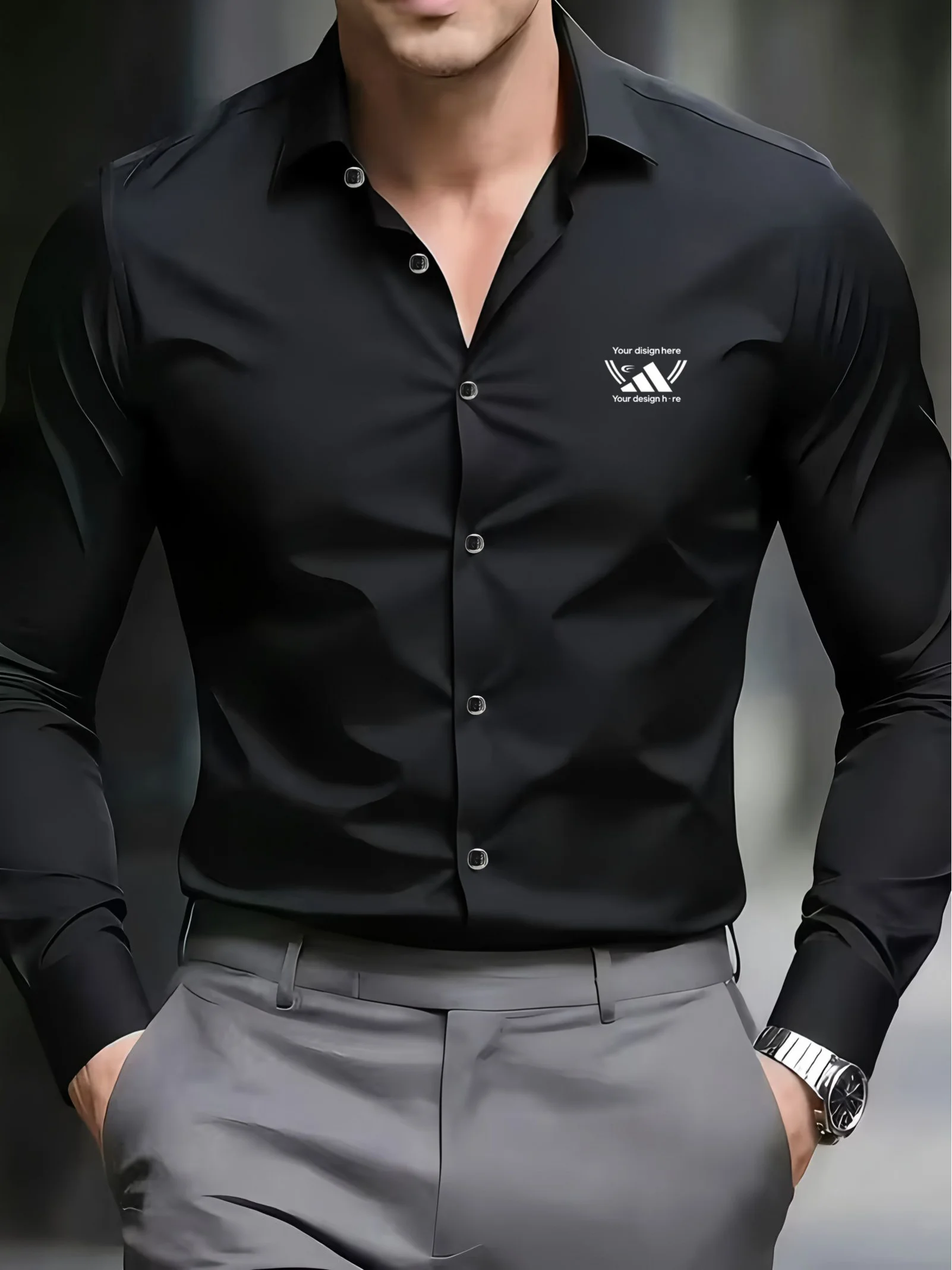

Men's Customized High-quality Fashion Long-sleeved Shirts, Button- Shirts, Casual Pocket-less Men's Long-sleeved Tops, Casual Bu