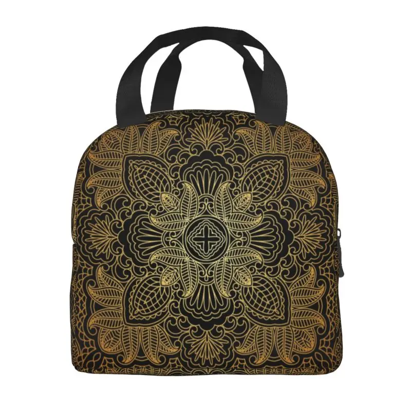 Custom Mandala Gold Paisley Style Lunch Bag Women Vintage Ornate Floral Warm Cooler Insulated Lunch Boxes for Kids School