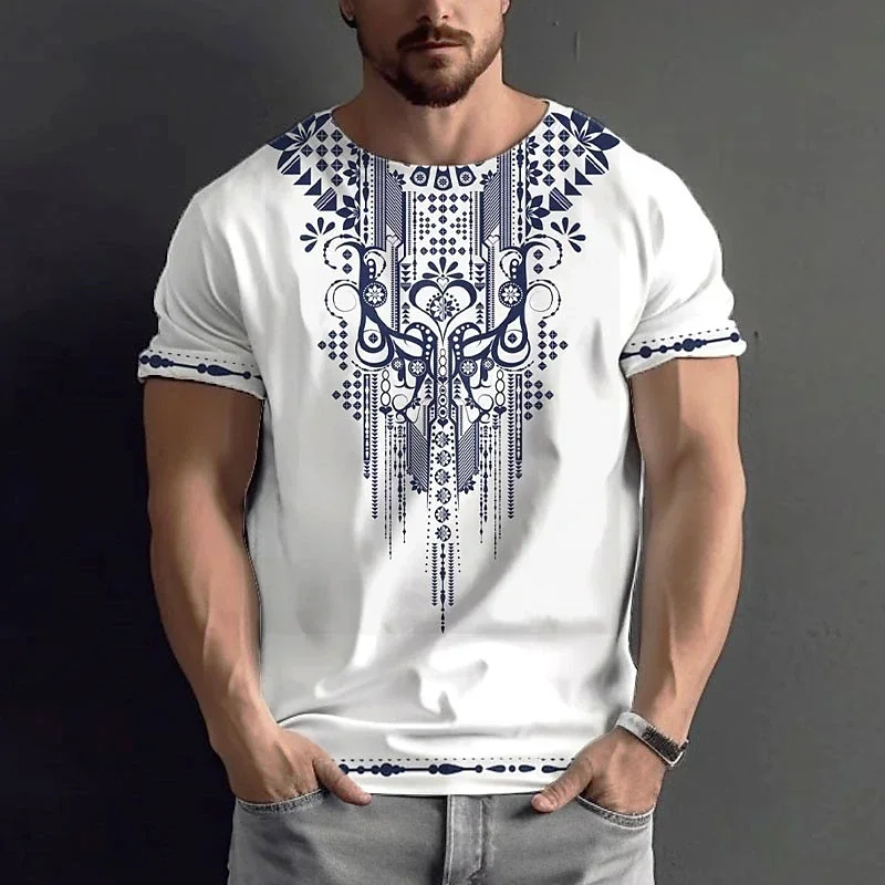 T-shirt etnica vintage 3d Stampa Abbigliamento O-Collo Uomo Top T-shirt oversize a maniche corte Allentato Maschile Streetwear Abbigliamento da uomo