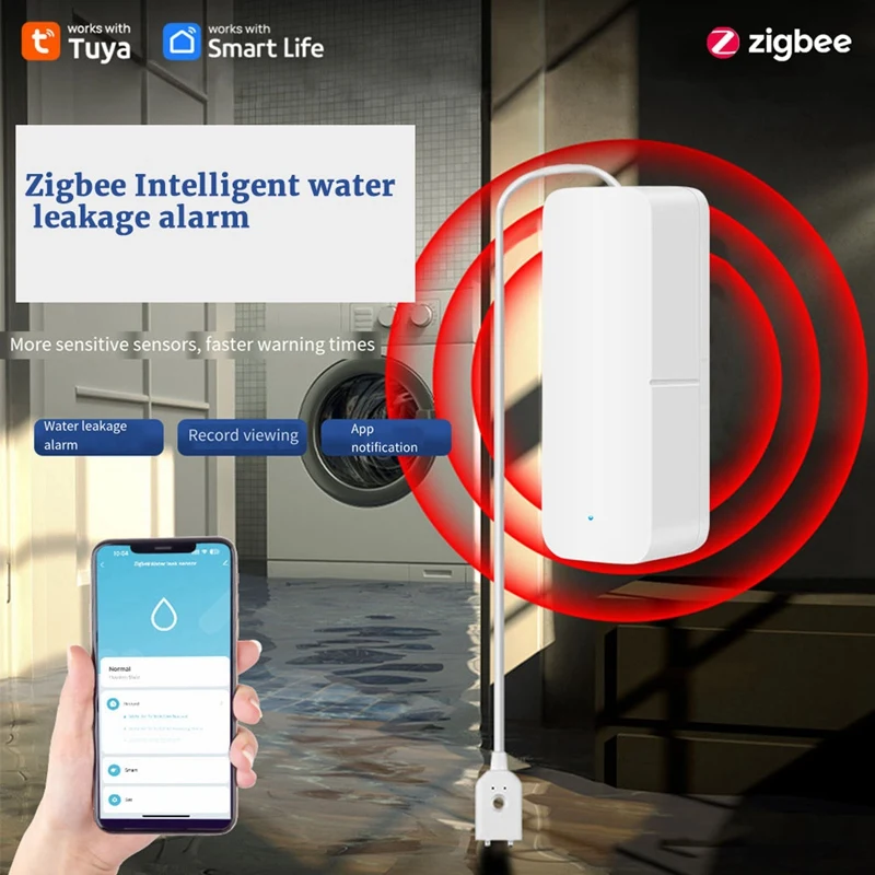 Tuya Zigbee Waterniveau Sensor Lekkage Alarm Overstromingslek Detector Alarm Beveiligingssysteem