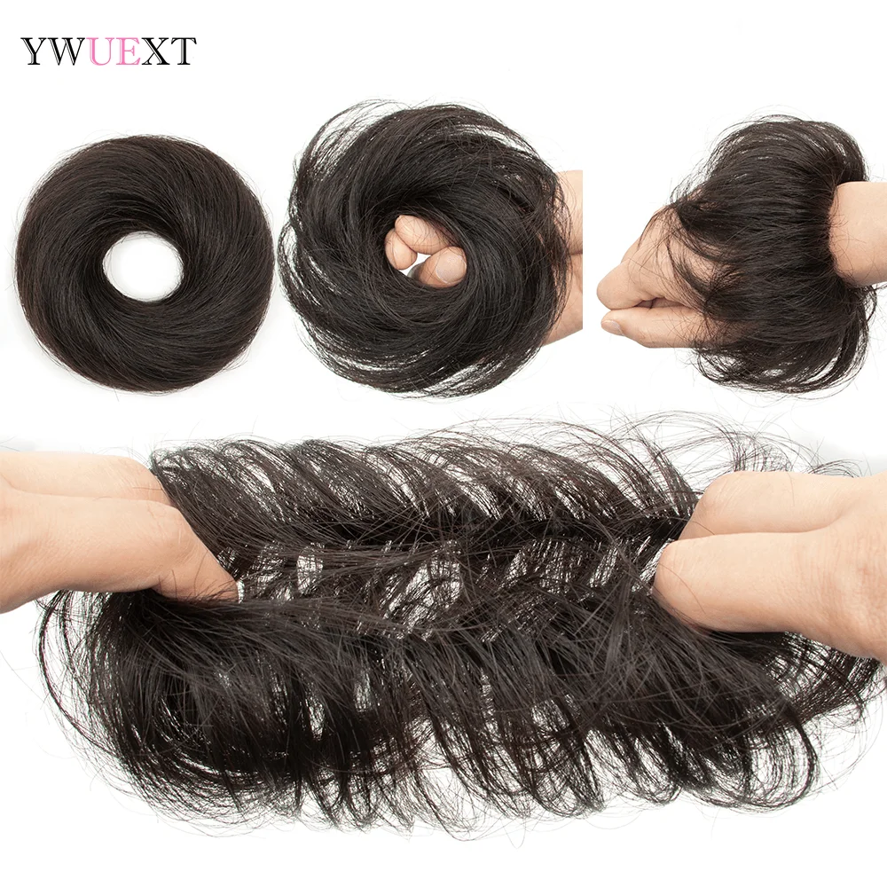 

Human Hair Buns Natural Hair Chignon Ponytail Donut for Lady Messy Hair Piece Mini Rubber Band Scrunchies Donut Wig Accessory