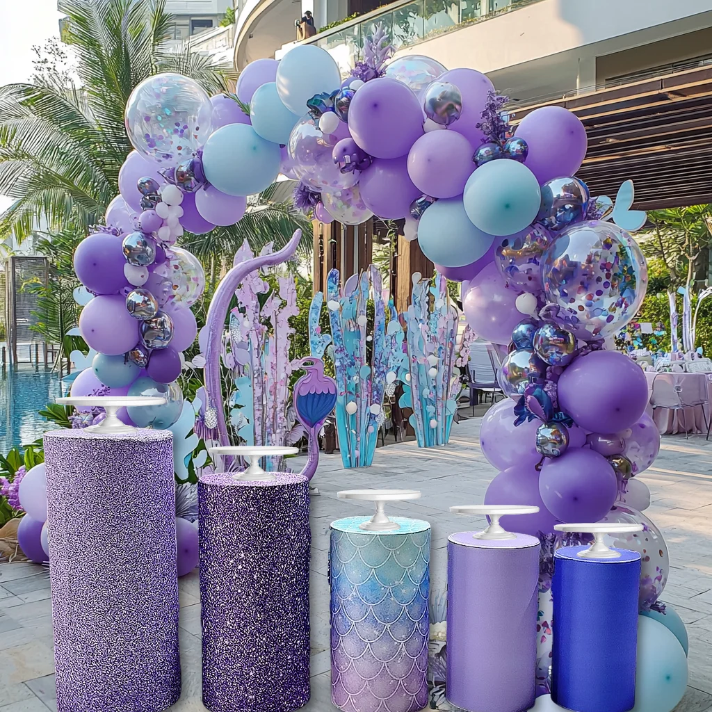 

1 комплект (5 шт.) чехлы на цилиндры Русалка под водой, эластичный чехол на пьедесталь для дня рождения, детского душа, скатерть, декоративный реквизит