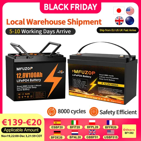 MFOP-Batterie Lithium VeFePO4, 12V, 100Ah, avec BMS 100A, parfaite pour montres, voiturette de golf, système d'alimentation solaire, moteur de traîne, bateau, solaire