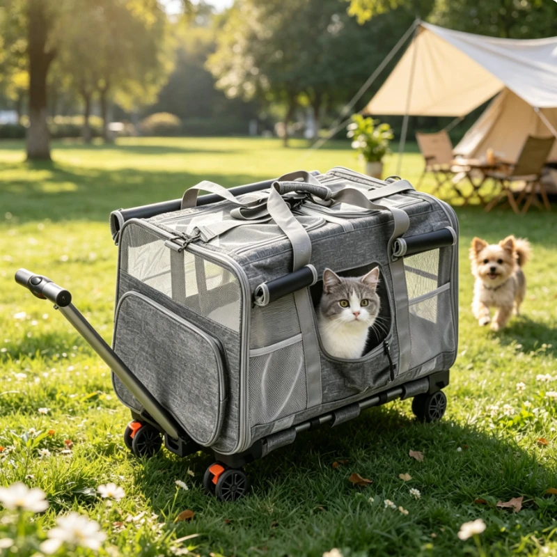 Double Decker Pet Stroller Large Capacity Foldable Two Compartment Carrier for Two Cats Small Dogs Outdoor Travel Use 펫 유모차