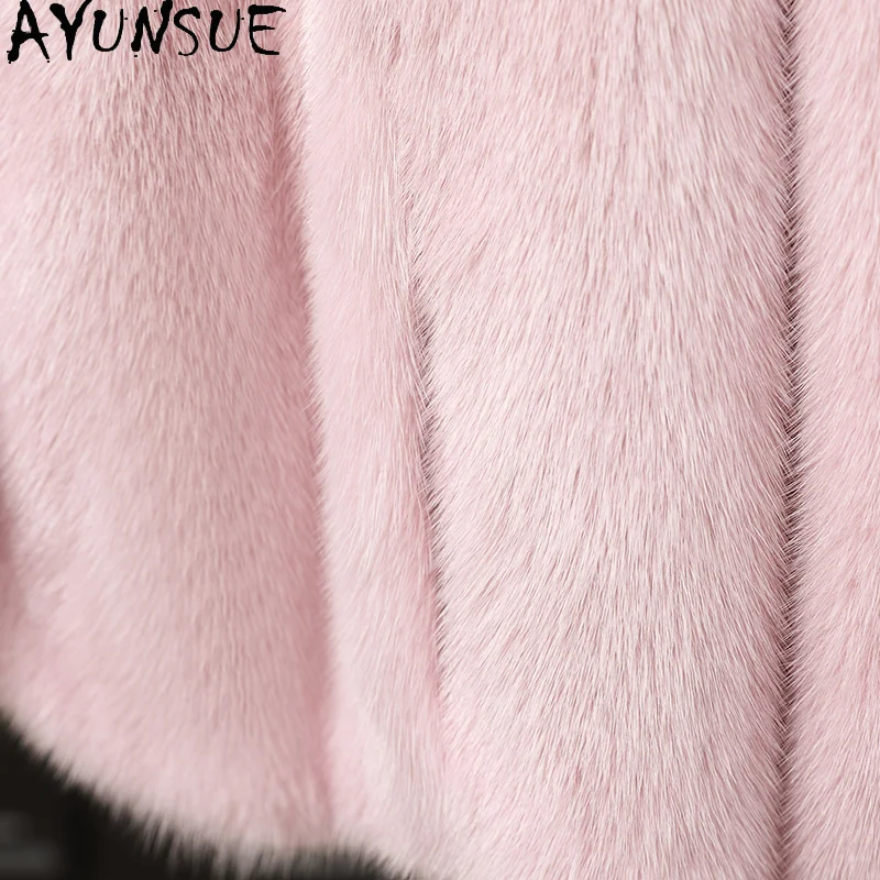 AYUNSUE Naturalna Kurtka z Futra Norki Damska 2025 Zima Luksusowe Kurtki z Całego Futra Norki dla Kobiet Odzież Wysokiej Jakości Abrigo Mujer