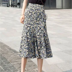 Fragmented Chiffon Half-length Skirt Women's Summer 2023 New High Waist Slim Office Versatile Lady A-line Skirt Mid Length