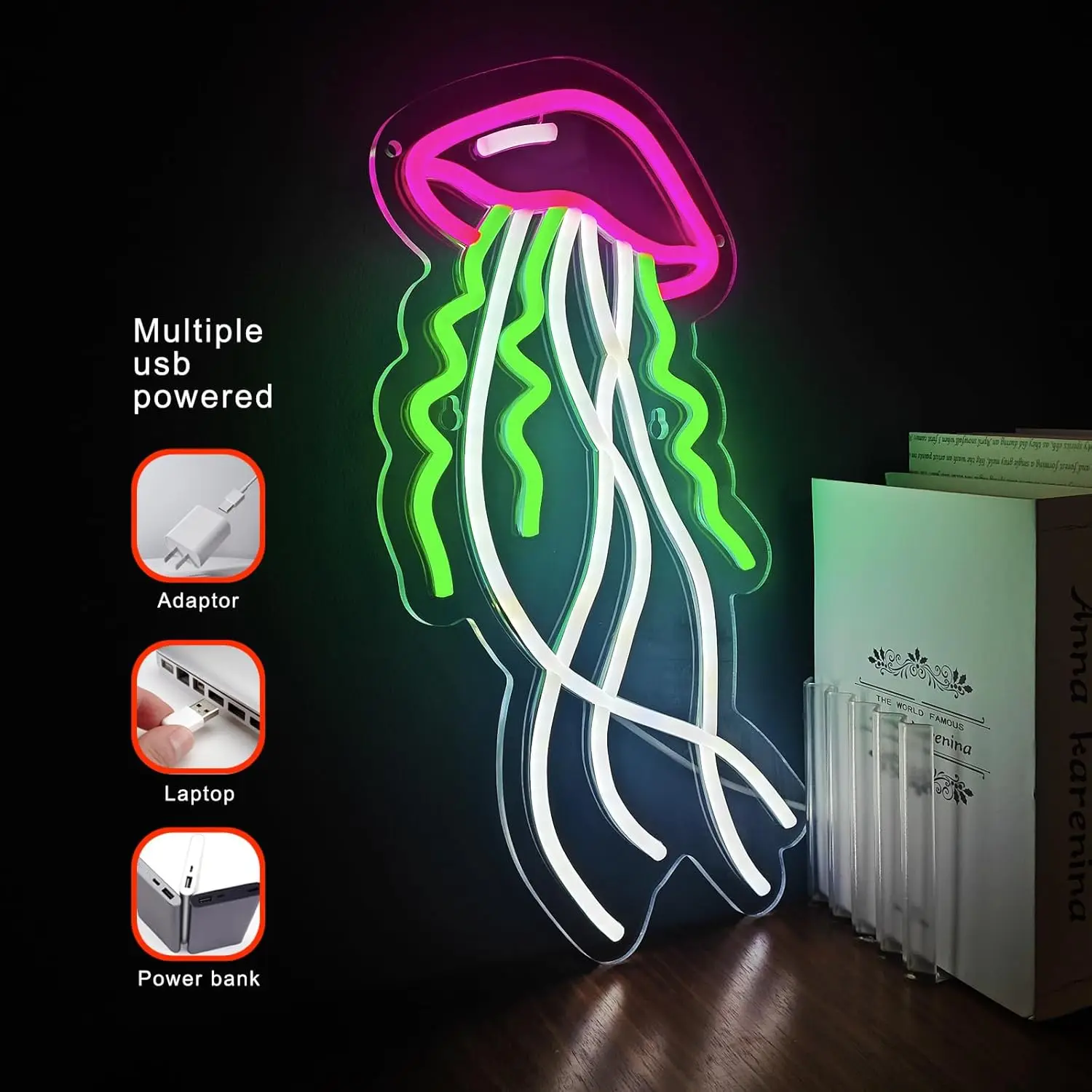 Jellyfish Neon Sign USB Ocean World LED Neon Light for Classroom Bar Party Gaming Room Bedroom Decoration Gift Wall Light