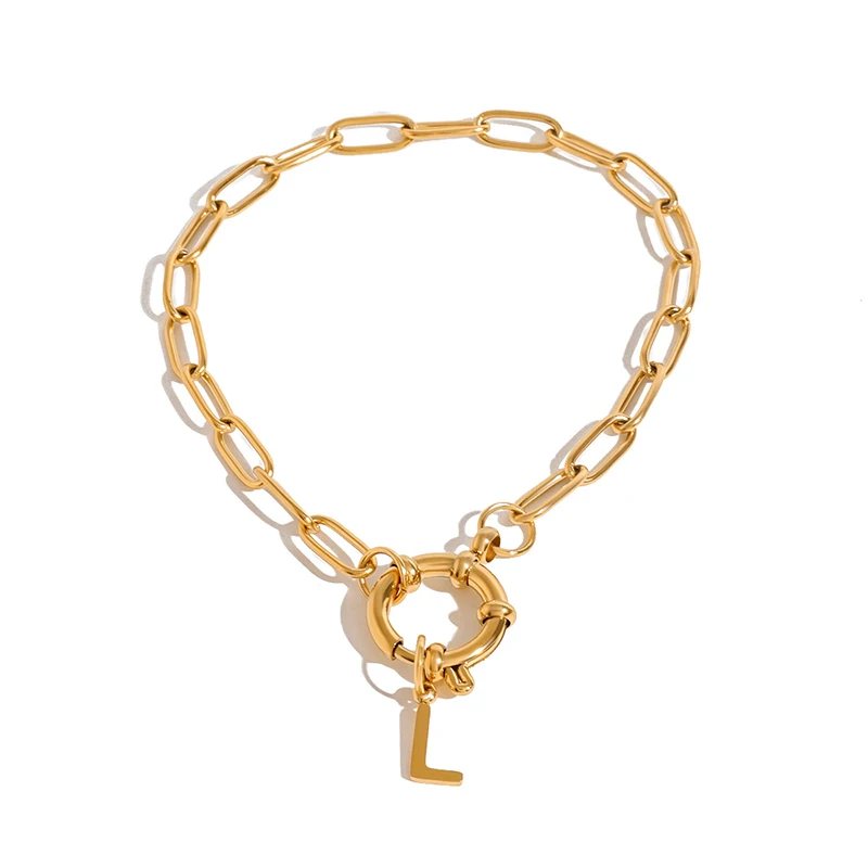 PRISCA | Metal Letter Bracelet Women Stainless Steel 18k PVD O-Chain Jewelry Dailylife Wear Charms Wholesale