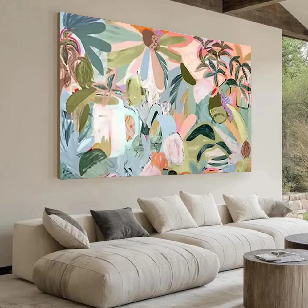 Hand-Painted Abstract Canvas Wall Art Modern Blue Silver Leaves Flower Design for Office/Nordic Home Decor Abstract Painting