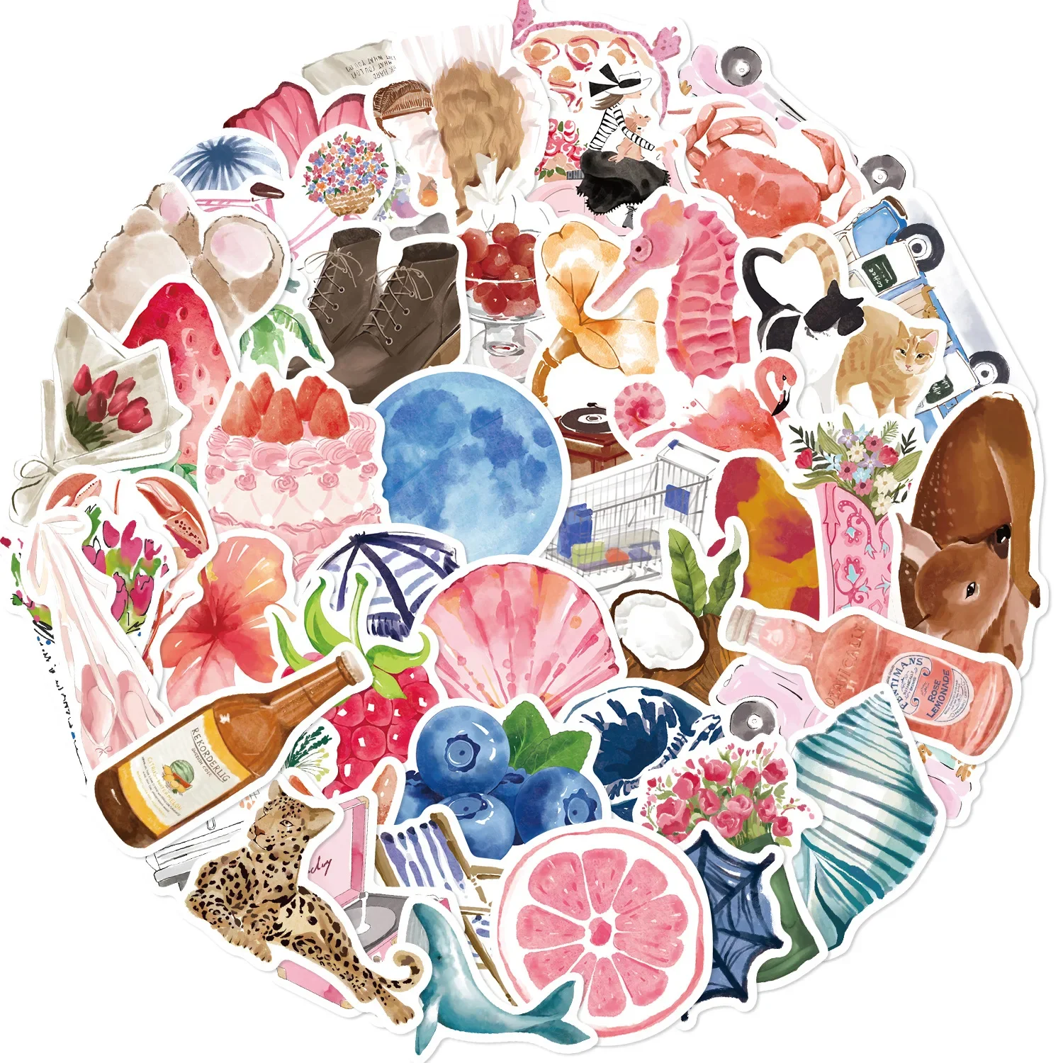 50/100Pcs Watercolor Aesthetic Stickers DIY Graffiti Decals for Phone Laptop Scrapbook Luggage Helmet Deco