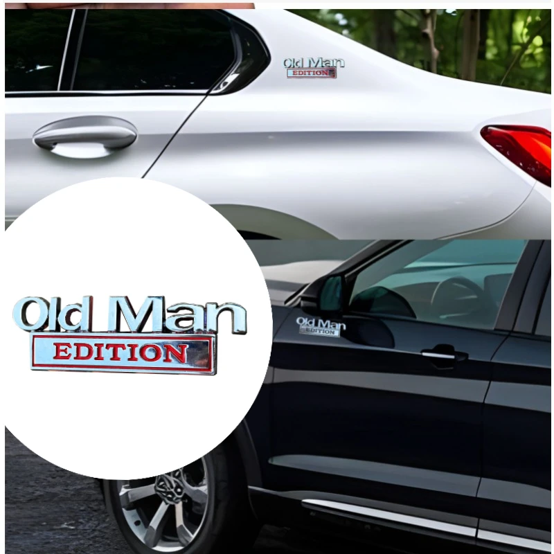 

1Pc Car Leaf Board Old Man Edition Logo Texture Metal Modified Components Fashion Personality Attach Badges Signs
