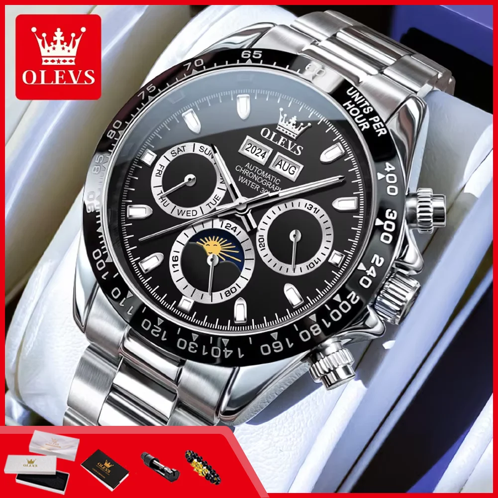 

Мужские часы OLEVS 6654 Moon Phase, роскошные, топ-бренд, оригинальные, автоматические, механические, с хронографом, водонепроницаемые.