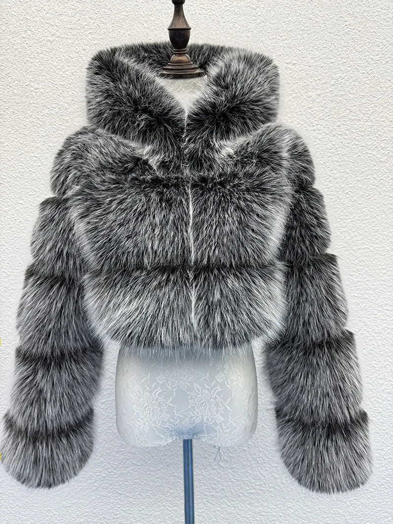 High Quality Hooded Short Faux Fur Coat Woman Clothing Winter Furry Faux Fur Jacket New in Coats & Jackets Fur Top Sexy