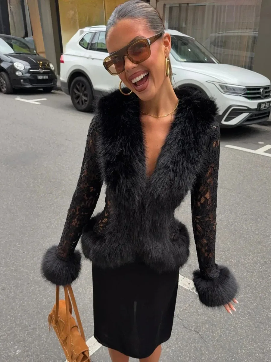 DFDG Women V Neck Open Front Faux Fur Coat Sleeveless Cropped Plush Gilet Autumn Winter Fashion Layering Waistcoat Casual Layer view 3
