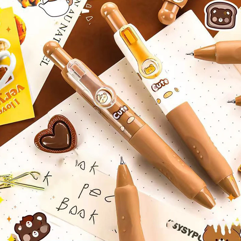 Bolígrafo de Gel de bolsillo Kawaii para niños, bolígrafo Neutral con bonito dibujo de oso de café, bolígrafo de moda, regalos de papelería para estudiantes, 2 uds.