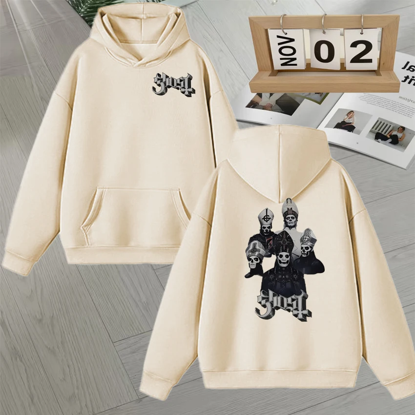 New In Ghost Band Hoodie Long sleeve Autumn Winter Double Sided Print Men Women Loose Sweatshirt Goth Streetwear Pullover Unisex