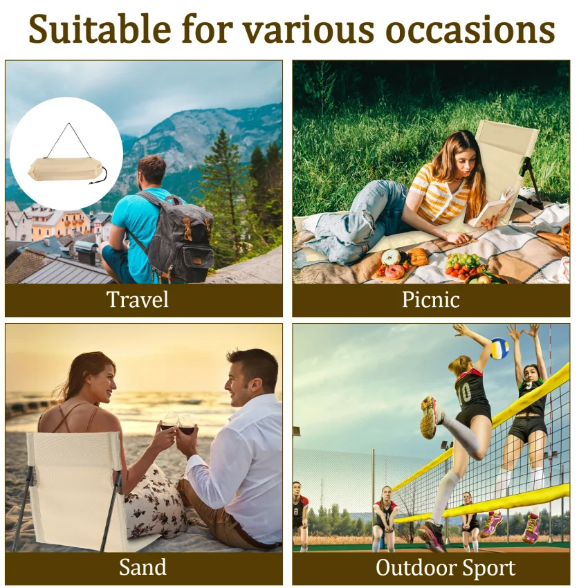 Outdoor Foldable Camping Chair Oxford Cloth Camping Floor Chair Garden Park Single Lazy Chair Backrest Cushion Picnic Back Chair image 5