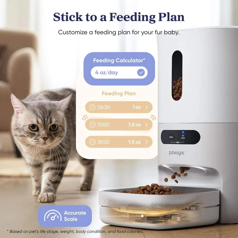 Automatic Cat Feeder, Smart Scale Tracks Pet's Food Intake, App Remote Feeding, 3.6L Timed Food Dispenser for Cats and Dogs