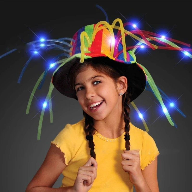 Light Up Clown Hat Western Wide Brim Party Hat Adults Kids LED Cowgirl Hat Cos-play Party Costume Hat Carnival Accessory