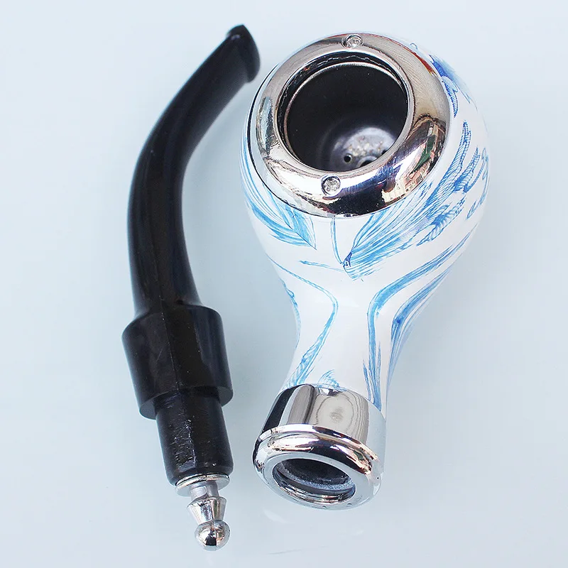 blue and white porcelain Durable Solid Classic Pipe Smoking 107mm High Quality New Design Tobacco Pipe Free Smoke Smoking Acces