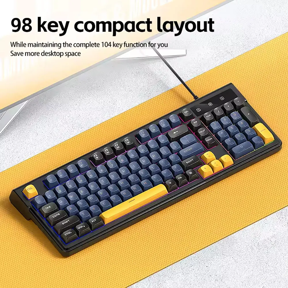98 Keys Mixed Color USB Wired Computer RGB 95% Membrane Gaming Keyboards
