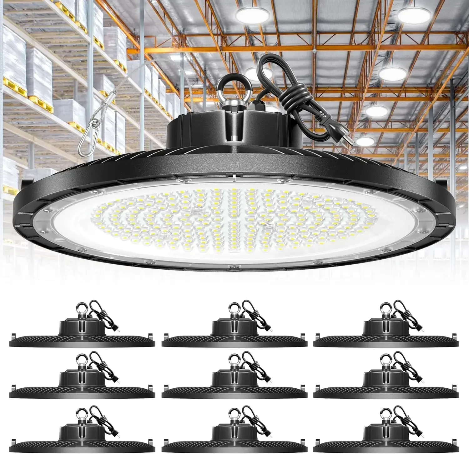 

10-Pack UFO LED High Bay Light 250W 37500LM, High Bay Led Shop Lights with 5ft US Plug, IP65 Waterproof, 5000K Daylight, 150LM/