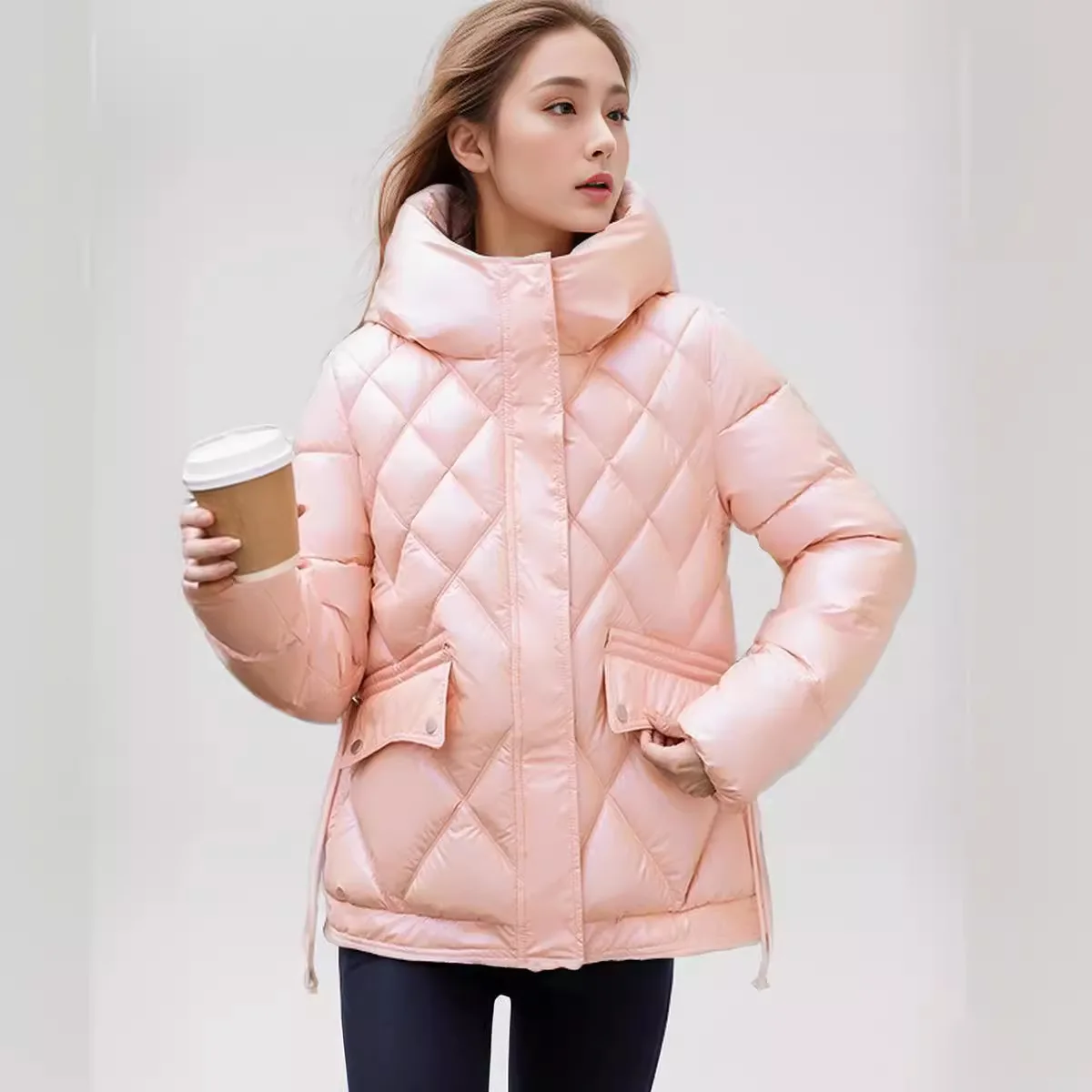 

Korean Style Glossy Short Loose Cotton Outwear Fashionable Fresh Women's Top Versatile Cotton Jacket for All Seasons