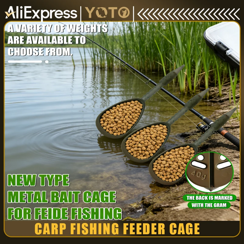 YOTO Small Zinc Alloy Bait Cages (20g/30g/40g Sizes) – Inline Feeder, Smooth & Lightweight in Water, Fish-Attracting Design