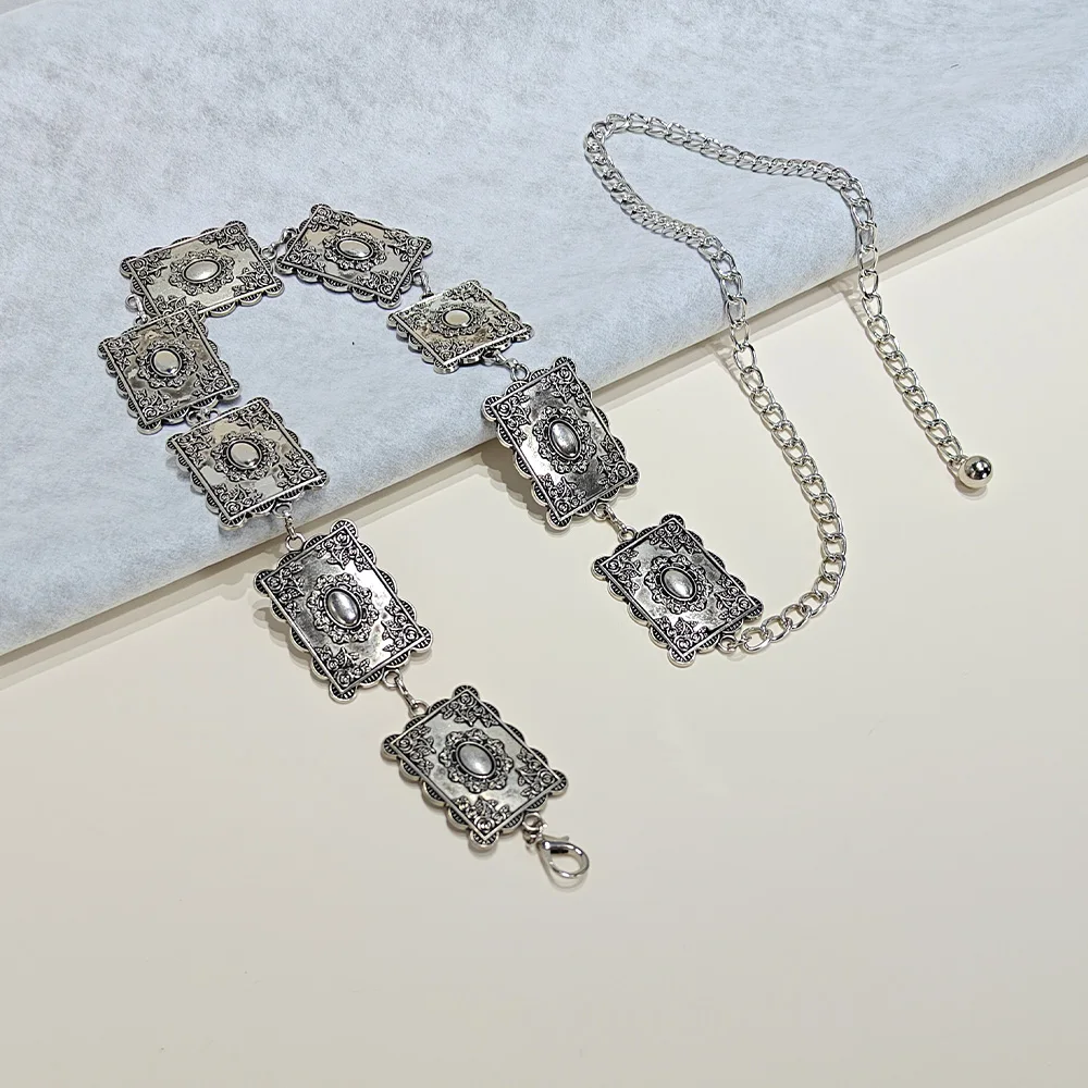 Chaîne de taille rectangulaire Vintage en métal pour femmes, Cowboy occidental, haute qualité, luxe de styliste, chaîne dorée exquise