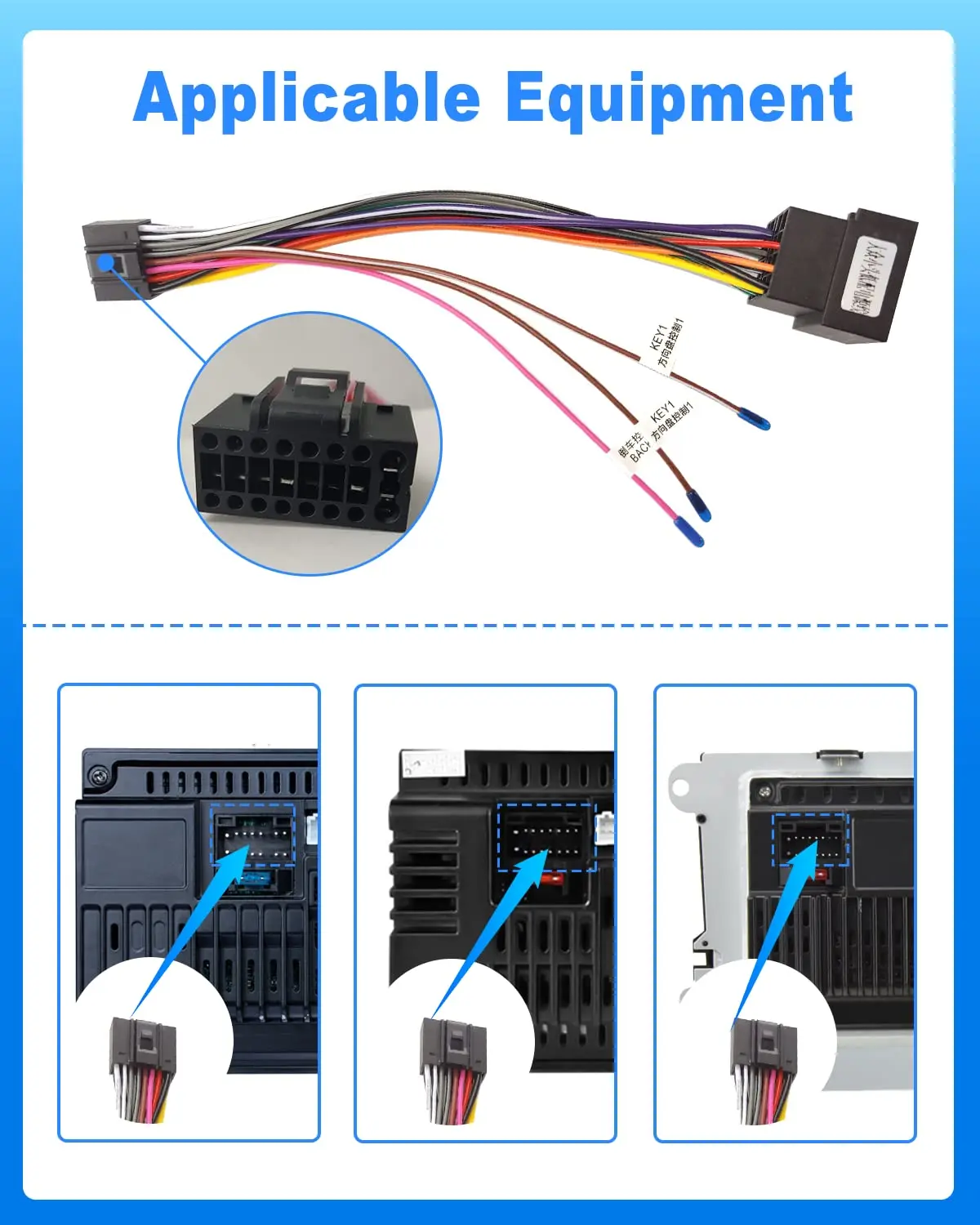 Hikity 16 Pin Wire Harness ISO Adapter Cable  with Steering Wheel Control Lines and Reverse Control Line Wiring Harness