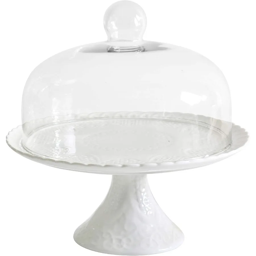 

12 Inches White Porcelain Decorative Cake Stand-Cupcake Stand (Glass Dome)