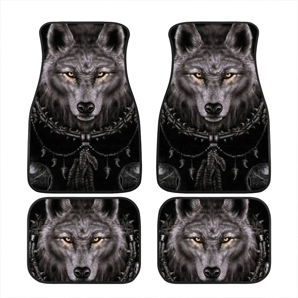 Cool Tribal Wolf Dream Catcher Dark Print Decor Carpet Car Floor Mats Set of 4 Pieces Universal Fit for Auto Vehicle Fron