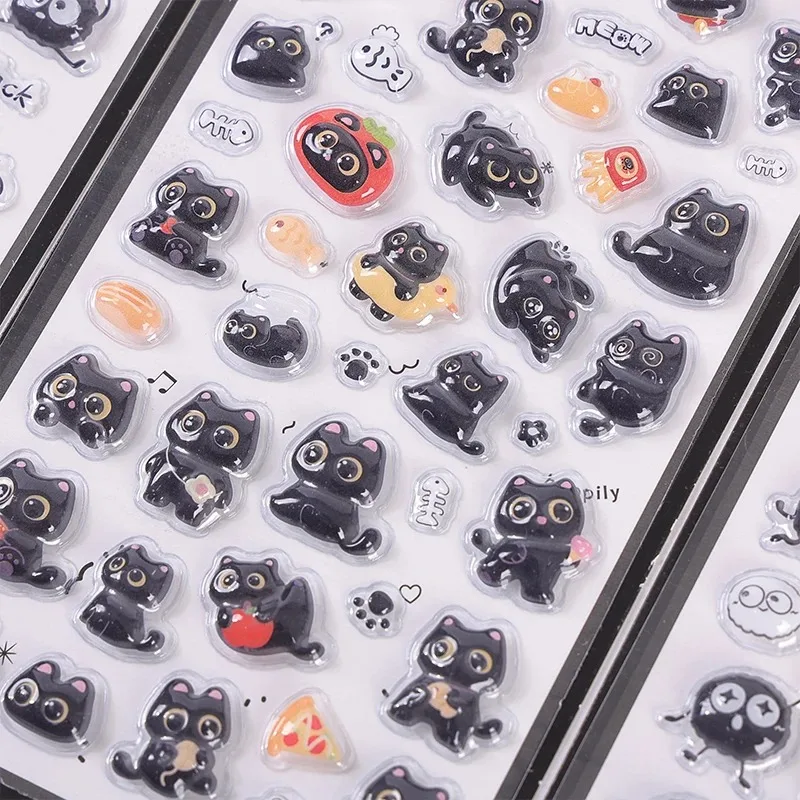 3D Relief Stickers Cute Cartoon Animal Sticker Black Cat Coal Briquette Stickers DIY Phone Case Decoration Stationery Sticker