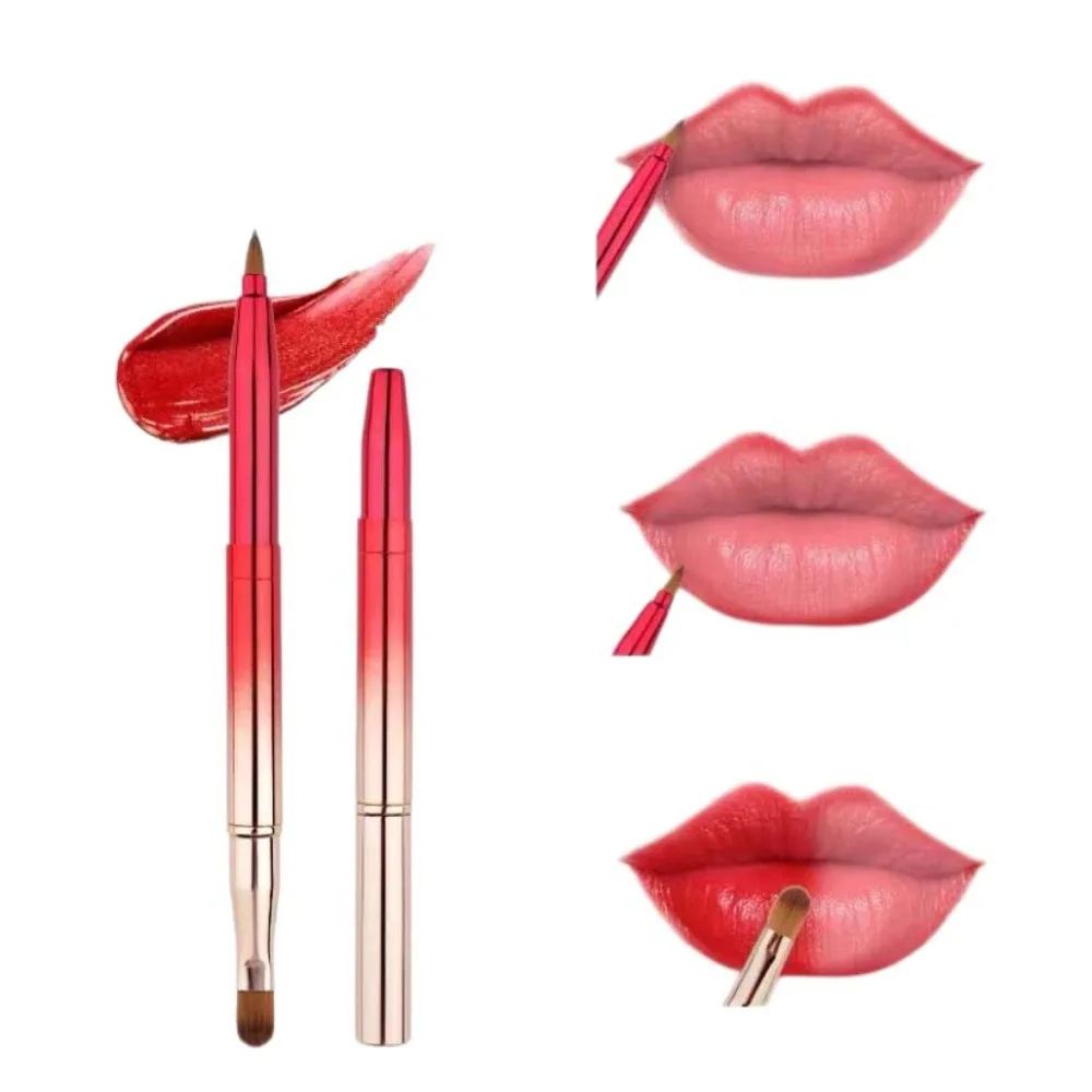 Telescopic Retractable Lip Brush Double-headed Brow Brush Lip Gloss Brush with Protect Cap Lip Liner Lipstick Brush Dustproof