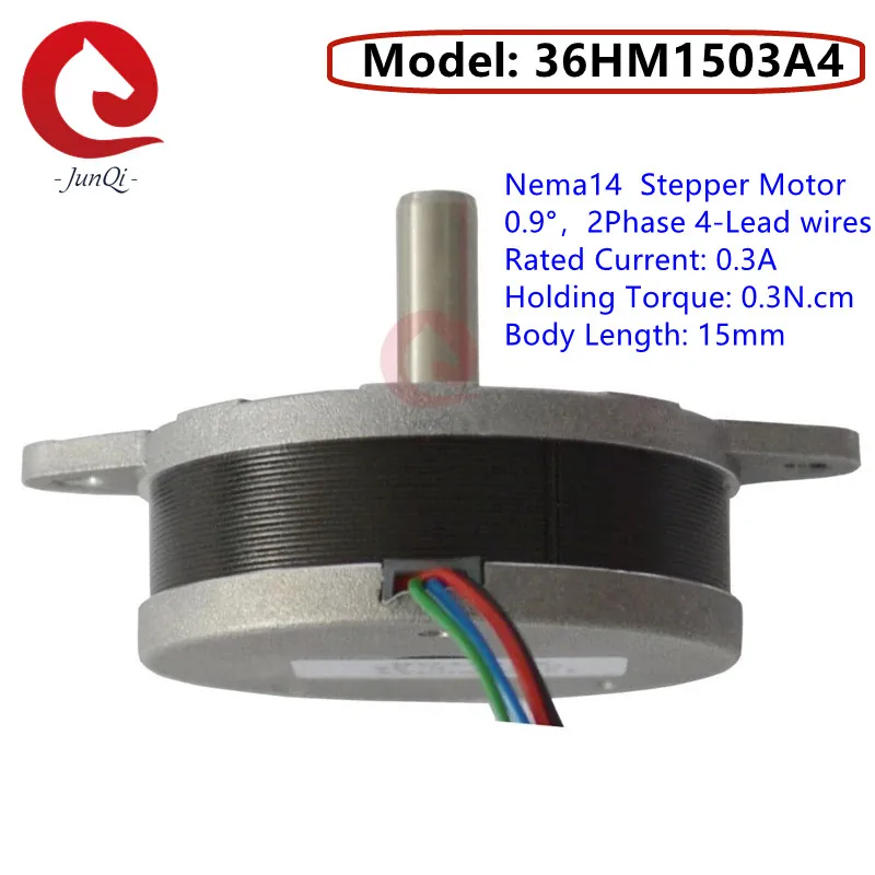 0.9degree 14HM hybrid thin stepper motor, 36HM1503A4 stepping motor 15mm length 3.6N.cm holding torque