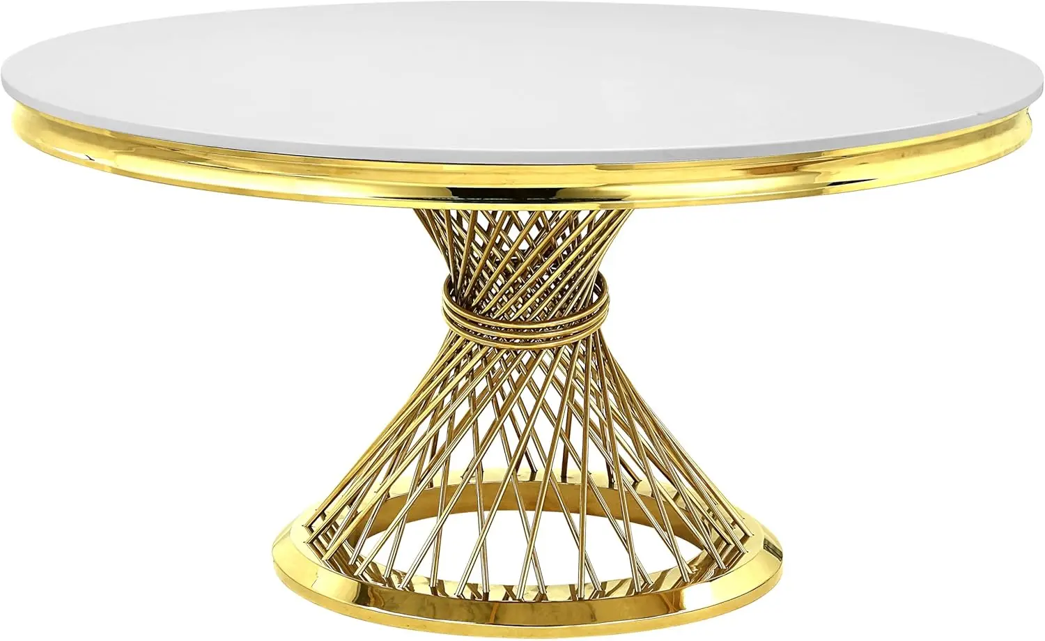 Fallon Round Marble Top Dining Table in Mirrored Gold Finish