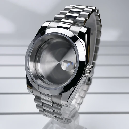 Caja NH35 de 39mm con bisel de DJ, espejo de cristal de zafiro, pulsera presidencial de acero inoxidable adecuada para piezas de Mod de movimiento Seik NH35 NH36