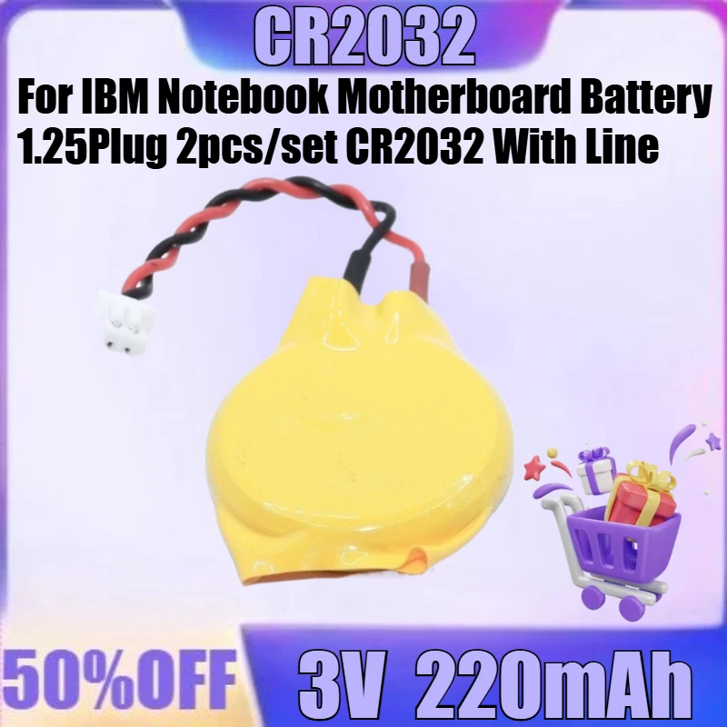 

For IBM Notebook Motherboard Battery 1.25Plug 2pcs/set Battery With Line BIOS Coms Button Cell Battery Lithium