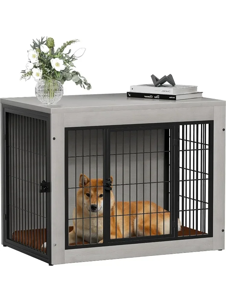 

Chew-Resistant Dogs Kennel Dogs House, Dog Crate Furinture with Thick Cushion, Side End Table Wooden Dog Cage with Double Doors