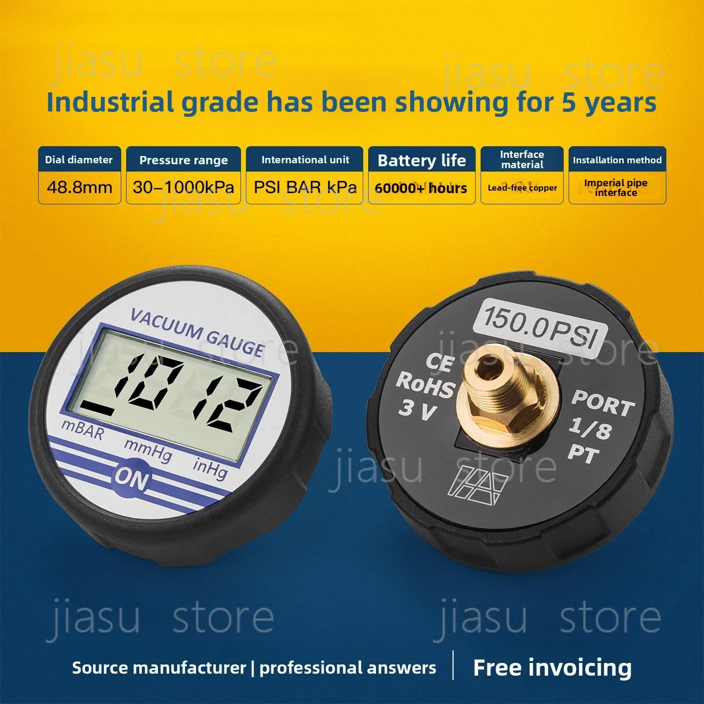 Smart Digital Pressure Gauge, Precision Electronic Air & Vacuum Negative Pressure Meter, High Temp Anti Vibration Gauge