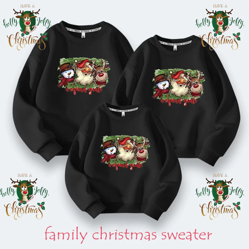 Sweater Natal jelek Set keluarga Deer dicetak Pria Wanita anak-anak kaus keluarga natal Jersey Crew Neck Top pakaian santai