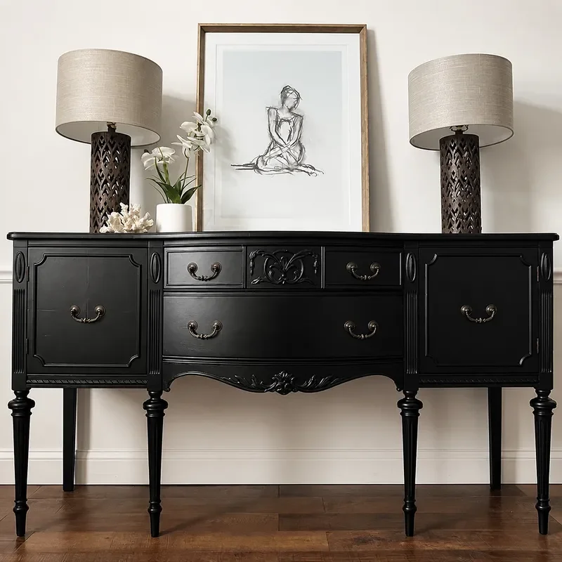 Retro Black Carved Porch Cabinet Decorative Entryway Console Solid Wood Partition Shelf for Living Room Hallway Storage Rack