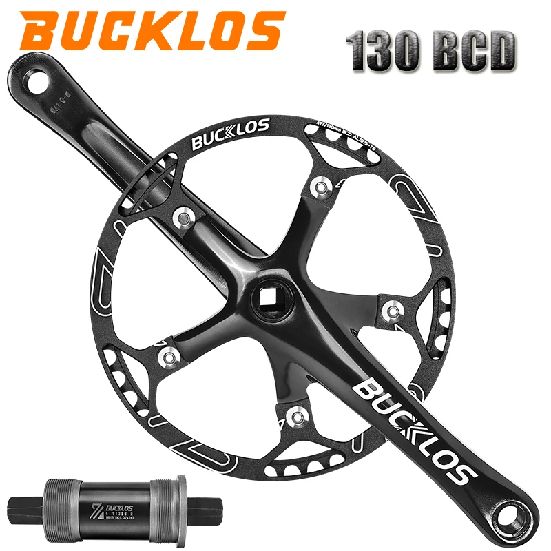 BUCKLOS BMX Kurbelgarnitur Faltfahrrad Kurbelgarnitur 45T 47T 53T 56T 58T 130BCD Fahrradkurbel Vierkantloch Faltfahrrad Kurbelarm