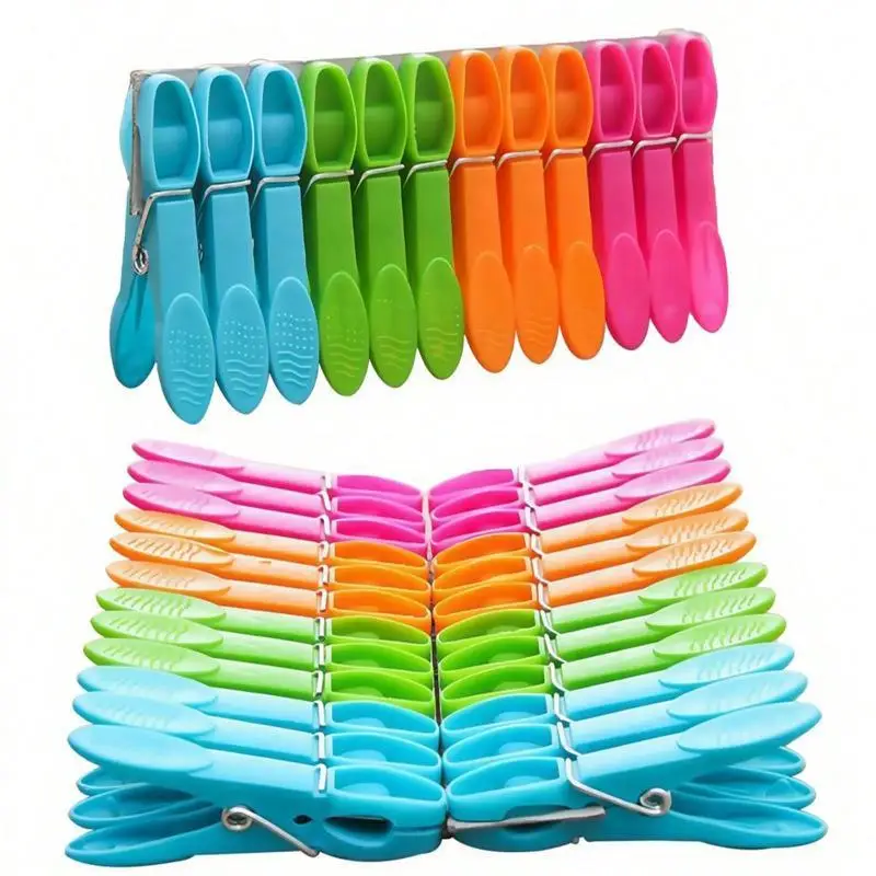 24 Pcs Non Slip Plastic Clothespins Colorful Heavy Duty Spring Laundry Clips for Outdoor Clothesline Use