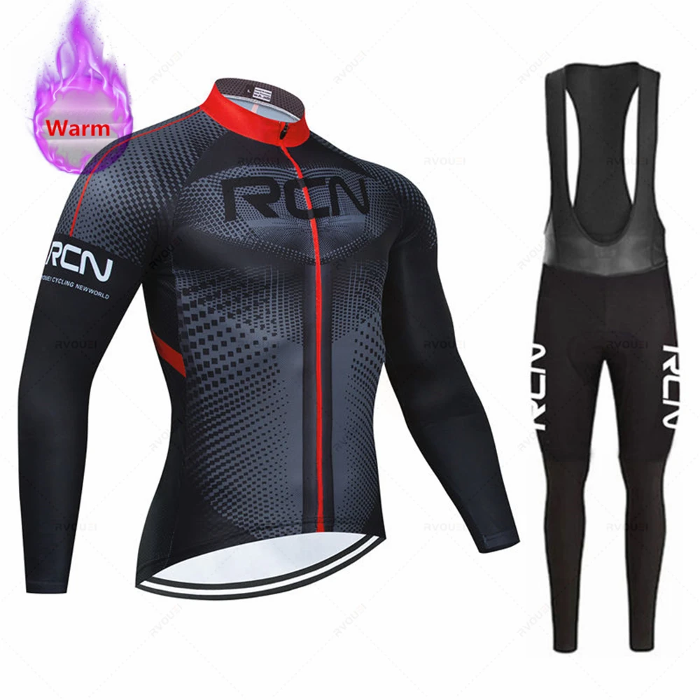 2025 RCN Team Winter Thermal Fleece Cycling Jersey Set Racing Bike Suit Mountian Bicycle Clothing Ropa Maillot Ciclismo Hombre