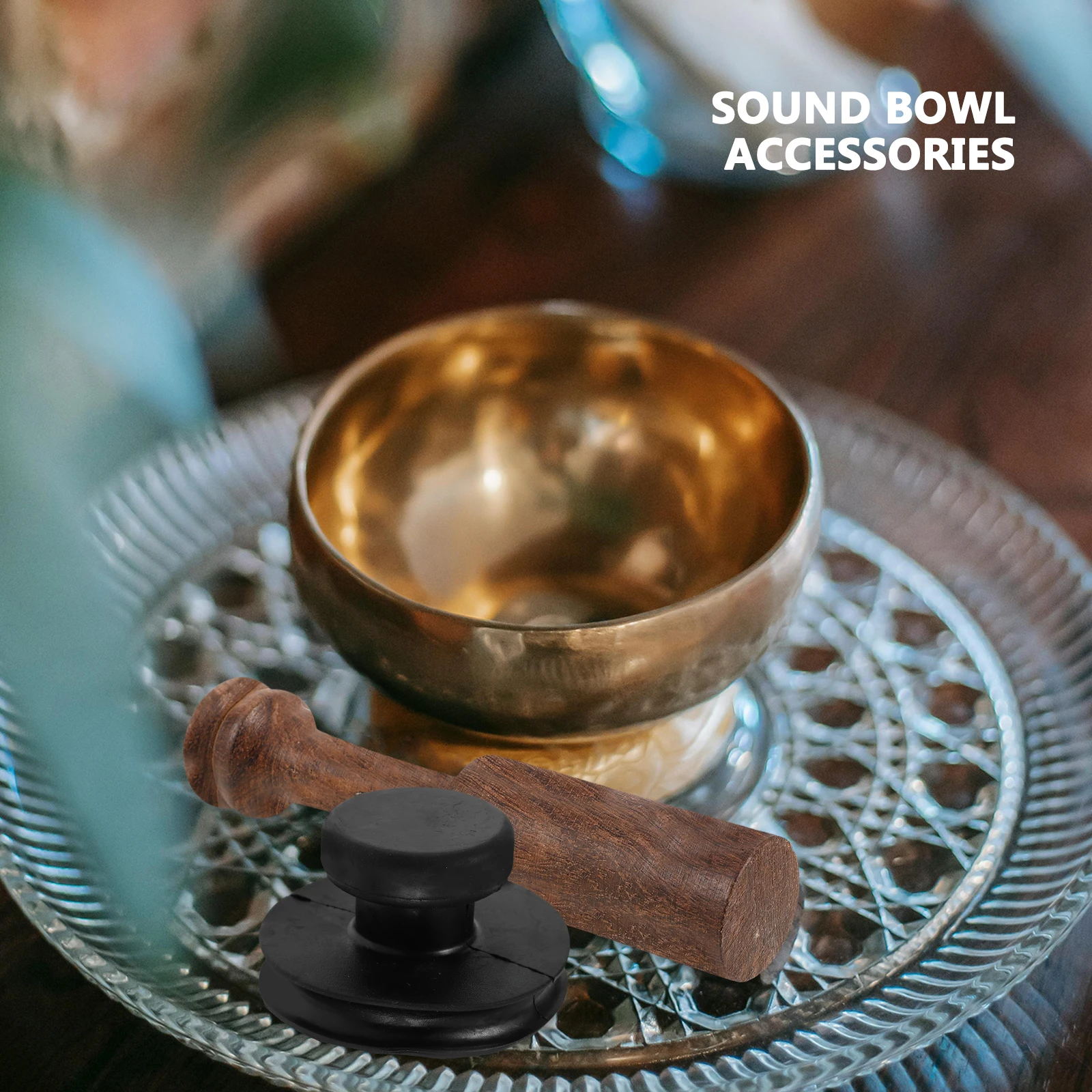 

Peach Wood Stick Sound Bowl Hammer Singing Handles Lift Sports Rubber Mallet Work