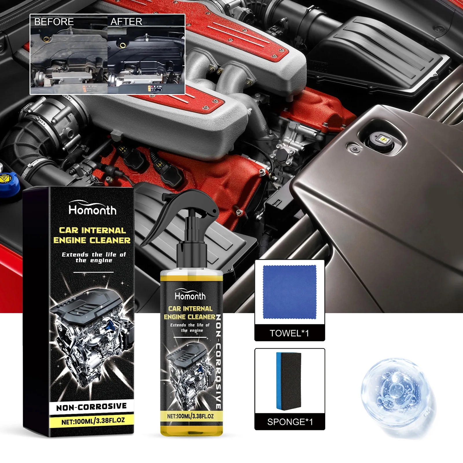

Vehicle Engine Cleaner - Powerful Engine Bay Degreaser No-Disassembly Removes Carbon Grease Dirt Lubricates & Rust-Proof
