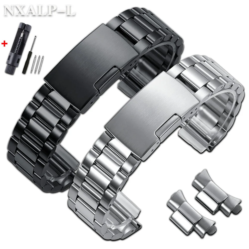Curved End Wristband Solid Stainless Steel Watchband 18mm 20mm 22mm for Seiko Diving Strap for Omega Bracelet Metal Watch Band